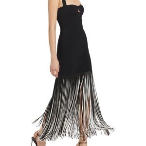 NEW! Galvan‎ London Mia Fringe Maxi Dress Black Size Large Keyhole Cutout Gown